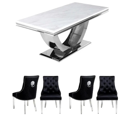 Denver Dining Table 1.6, 1.8 & 2.0 Meter with Bentley Black Lion Knocker Chairs House of Fleur