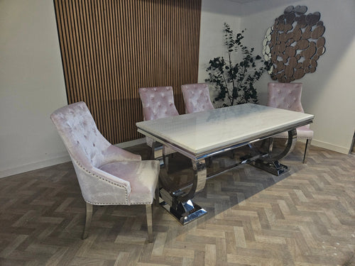 Ex Display 1.8 Cream Arianna Dining Table with 4  Pink Jessica Chairs House of Fleur