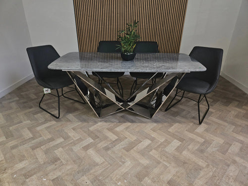 Ex Display 1.8 Tayo Dining Table with 4 Grey Leather Chairs House of Fleur