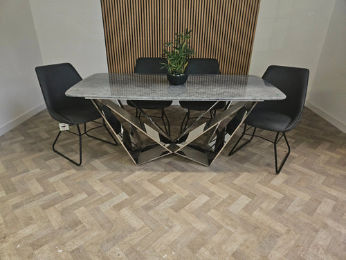 Ex Display 1.8 Tayo Dining Table with 4 Grey Leather Chairs House of Fleur