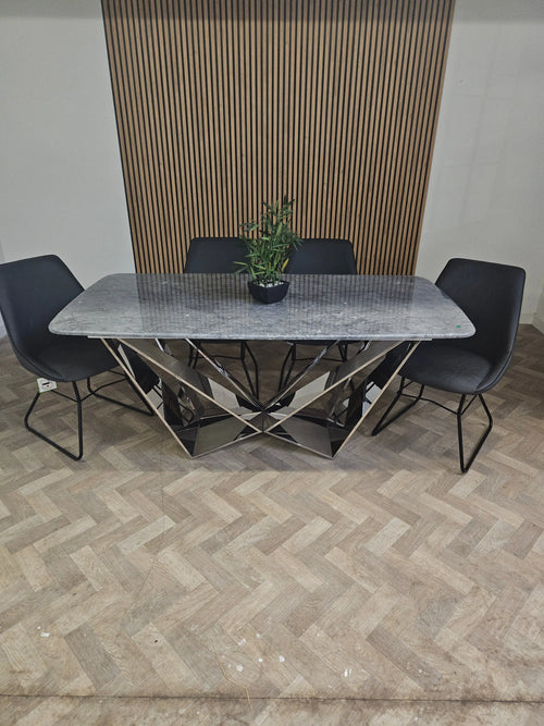 Ex Display 1.8 Tayo Dining Table with 4 Grey Leather Chairs House of Fleur