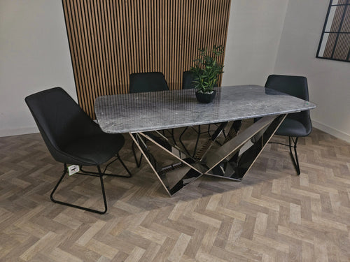 Ex Display 1.8 Tayo Dining Table with 4 Grey Leather Chairs House of Fleur