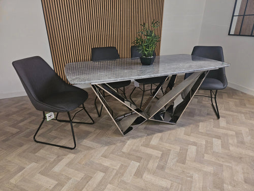 Ex Display 1.8 Tayo Dining Table with 4 Grey Leather Chairs House of Fleur