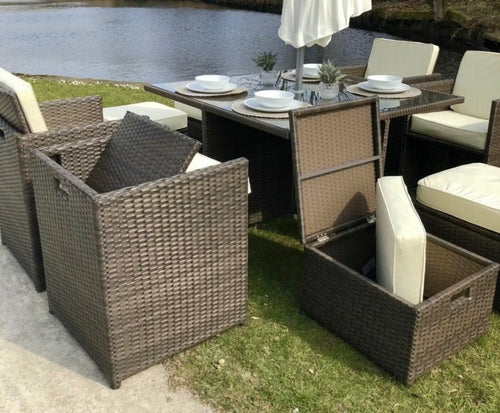 Ex Display Boston Rattan Cube 8 Seat Outdoor Dining Set House of Fleur