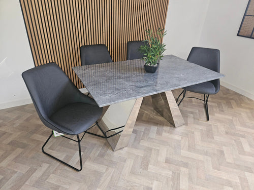 Ex Display Freya Dining Table 1.6 with 4 Grey Etta Dining Chairs House of Fleur