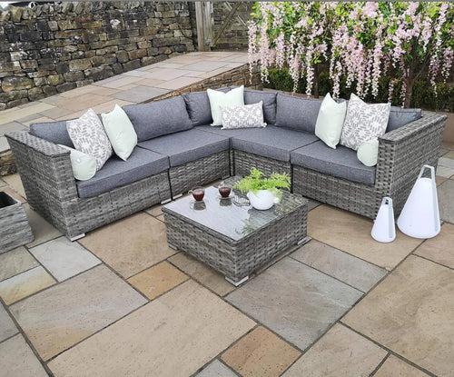 Ex Display Hamilton Luxury Grey Rattan Corner Sofa Set with Coffee Table House of Fleur