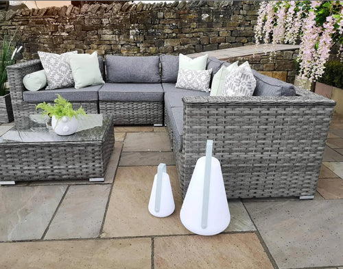 Ex Display Hamilton Luxury Grey Rattan Corner Sofa Set with Coffee Table House of Fleur