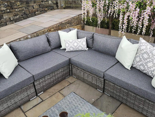 Ex Display Hamilton Luxury Grey Rattan Corner Sofa Set with Coffee Table House of Fleur