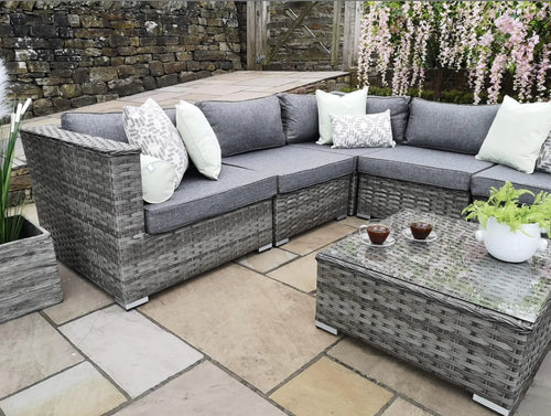 Ex Display Hamilton Luxury Grey Rattan Corner Sofa Set with Coffee Table House of Fleur