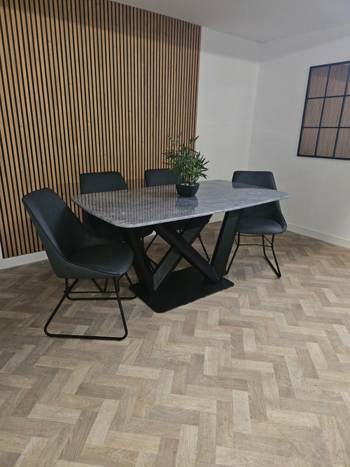 Ex Display Lavaro Dining Table with 4 Grey Leather Etta Chairs House of Fleur