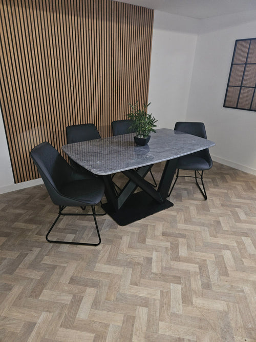 Ex Display Lavaro Dining Table with 4 Grey Leather Etta Chairs House of Fleur