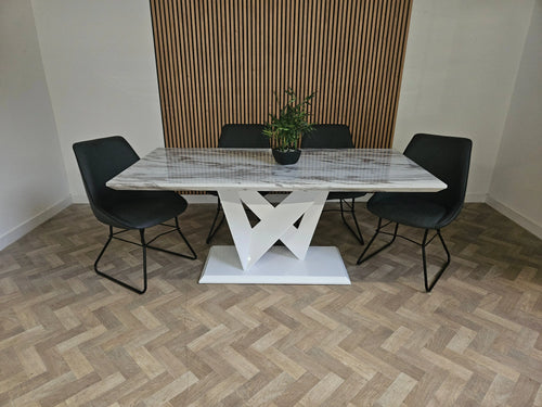 Ex Display Saturn 1.8 Dining Table with 4 Grey Leather Chairs House of Fleur