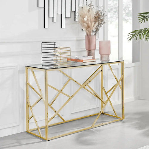 FARRAN GOLD FINISH CONSOLE TABLE WITH MIRROR TOP House of Fleur