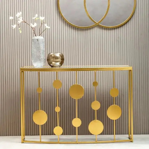 FARRAN GOLD FINISH ROUND CONSOLE TABLE House of Fleur