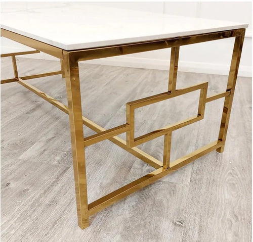 Geo Gold Coffee Table with Polar White Sintered Top House of Fleur