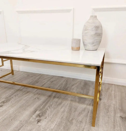 Geo Gold Coffee Table with Polar White Sintered Top House of Fleur