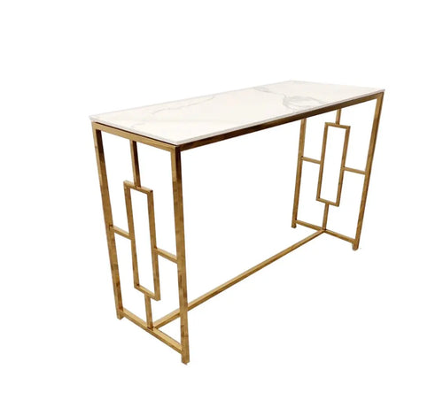 Geo Gold Console Table with Polar White Sintered Top House of Fleur