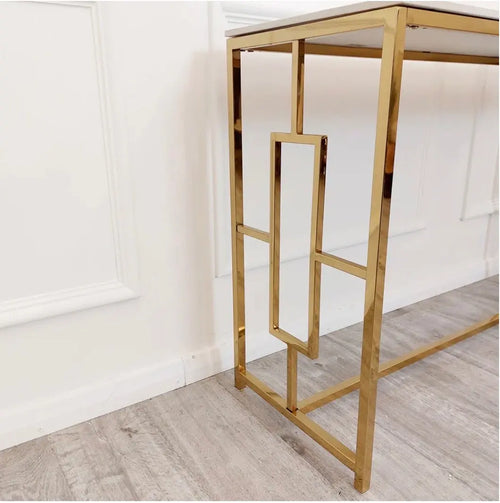 Geo Gold Console Table with Polar White Sintered Top House of Fleur