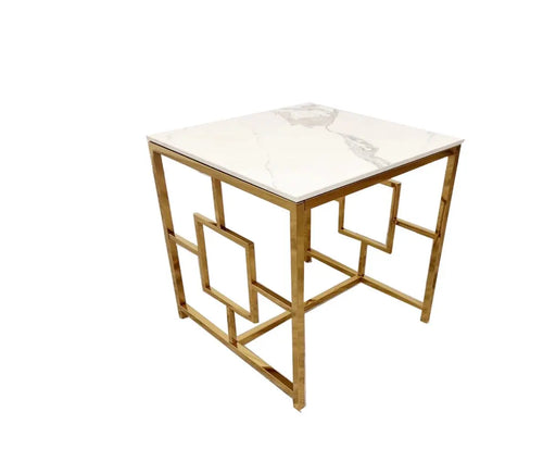 Geo Gold Lamp Table with Polar White Sintered Top House of Fleur