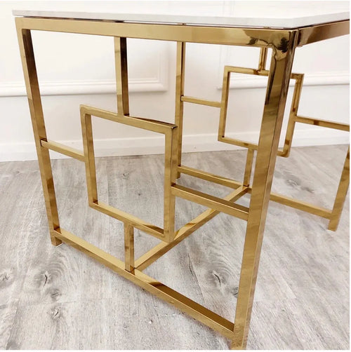 Geo Gold Lamp Table with Polar White Sintered Top House of Fleur