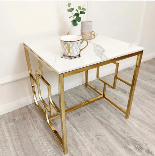 Geo Gold Lamp Table with Polar White Sintered Top House of Fleur