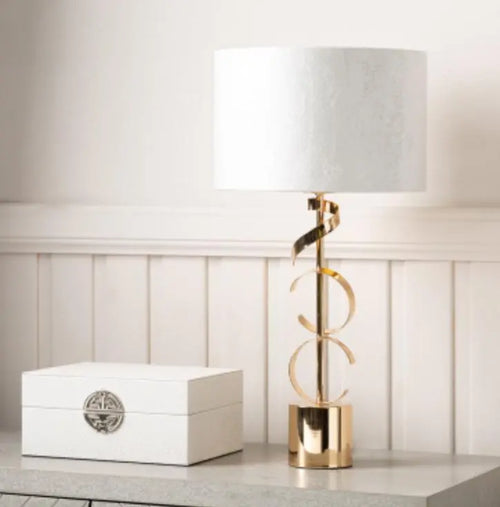 Gold Metal Swirl Table Lamp with White Cotton Shade Gold Inside House of Fleur