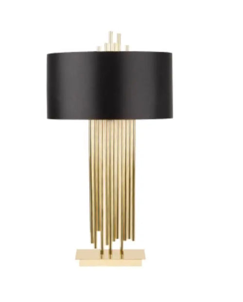 Gold Table Lamp With Black Faux Silk Shade House of Fleur