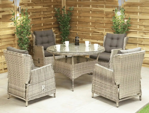 Hampton Outdoor Rattan 4 Seat Dining Set with Reclining Chairs House of Fleur