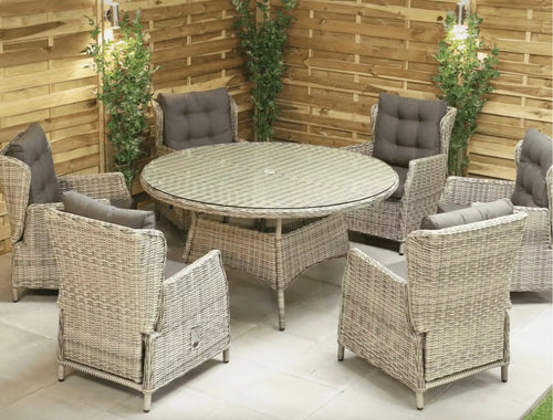 Hampton Outdoor Rattan 6 Seat Dining Set with Reclining Chairs House of Fleur