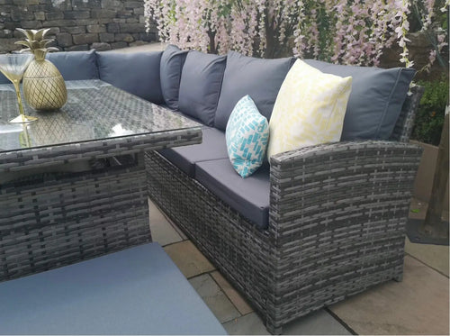 Harper Rattan Outdoor Corner Sofa Set with Dining Table House of Fleur