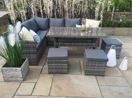 Harper Rattan Outdoor Corner Sofa Set with Dining Table House of Fleur