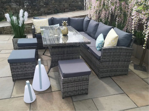 Harper Rattan Outdoor Corner Sofa Set with Dining Table House of Fleur