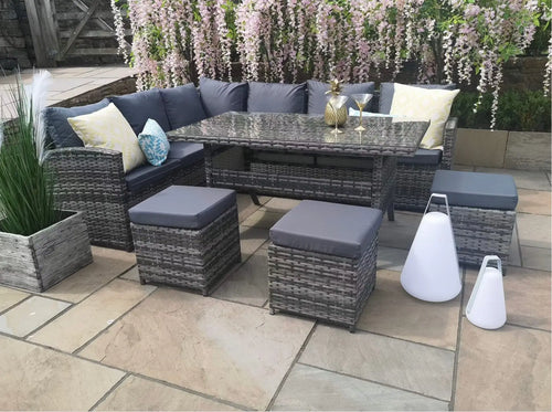 Harper Rattan Outdoor Corner Sofa Set with Dining Table House of Fleur