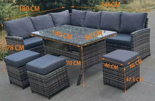 Harper Rattan Outdoor Corner Sofa Set with Dining Table House of Fleur