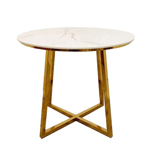 Juno Gold 90cm Round Dining Table with Polar White Sintered Stone Top House of Fleur