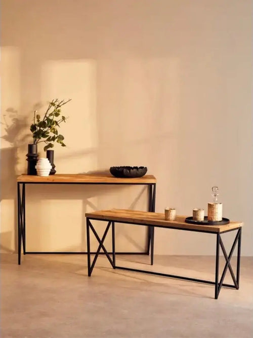 Kickford Console Table With Natural Parquet Top House of Fleur