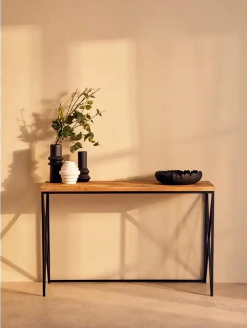 Kickford Console Table With Natural Parquet Top House of Fleur