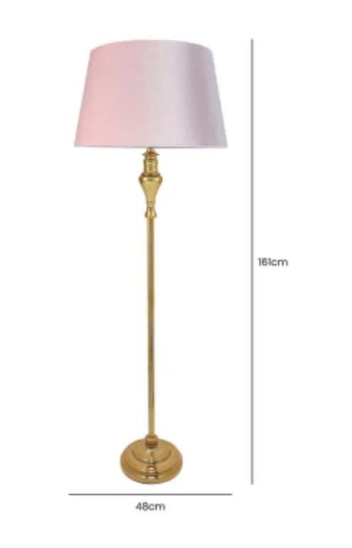 Large Gold Plated Floor Lamp With Blush Pink Velvet Empire Shade House of Fleur