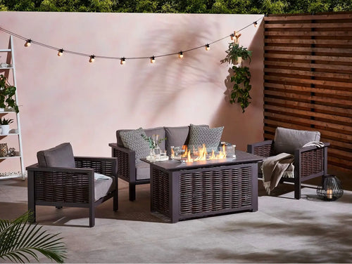 Liberty Rattan Aluminium Sofa Set with Fire Pit Table House of Fleur