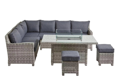 London Outdoor Rattan Corner Sofa Set with Fire Pit Table House of Fleur