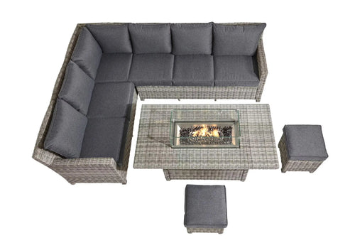 London Outdoor Rattan Corner Sofa Set with Fire Pit Table House of Fleur