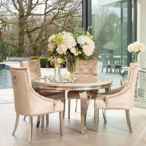 Louis 1.3 Round with 4 Annabelle Chairs Champagne House of Fleur