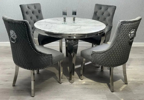 Louis 1.3 Round with 4 Bentley Lion Knocker Grey Chairs House of Fleur