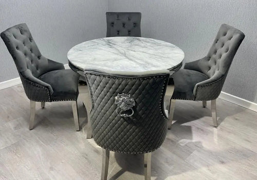 Louis 1.3 Round with 4 Bentley Lion Knocker Grey Chairs House of Fleur