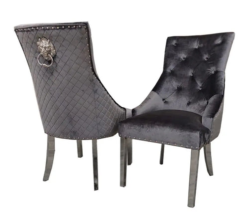 Louis 1.3 Round with 4 Bentley Lion Knocker Grey Chairs House of Fleur