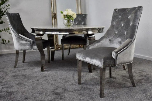 Louis 1.3 Round with Cheshire Chairs with 4 Annabelle Chairs Silver House of Fleur