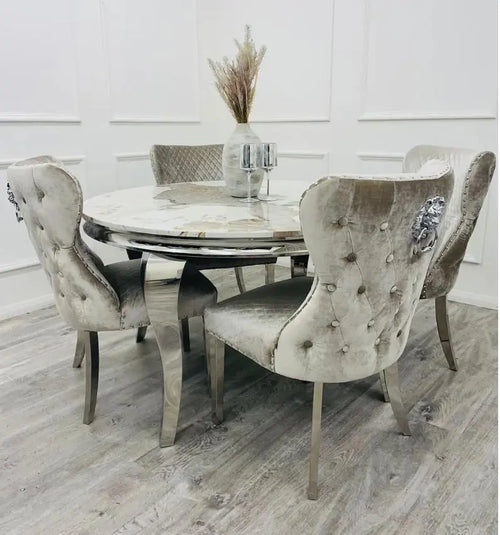 Louis 1.3 Round with Cheshire Chairs with 4 Chelsea Lion Knocker Chairs Champagne House of Fleur