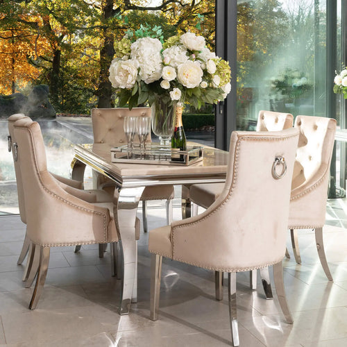 Louis Dining Table with 4,6 or 8 Annabelle Chairs Champagne My Store