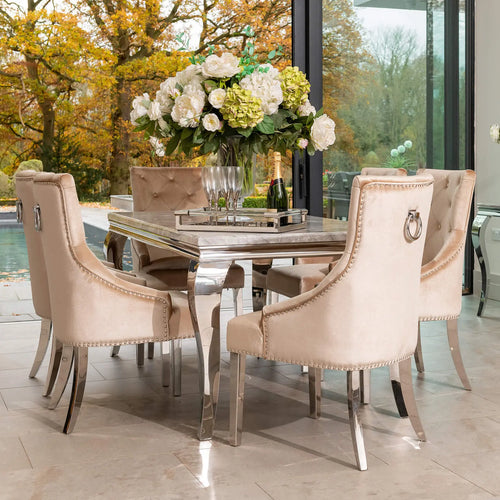 Louis Dining Table with 4,6 or 8 Annabelle Chairs Champagne My Store