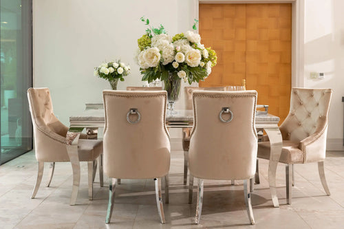 Louis Dining Table with 4,6 or 8 Annabelle Chairs Champagne My Store